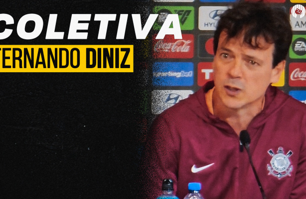 Fernando Diniz em entrevista coletiva na Neo Química Arena após eliminação na Libertadores. Fernando Diniz em entrevista coletiva na Neo Química Arena após eliminação na Libertadores.
