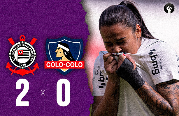 Jogadoras do Corinthians comemorando gol na Libertadores Feminina.
