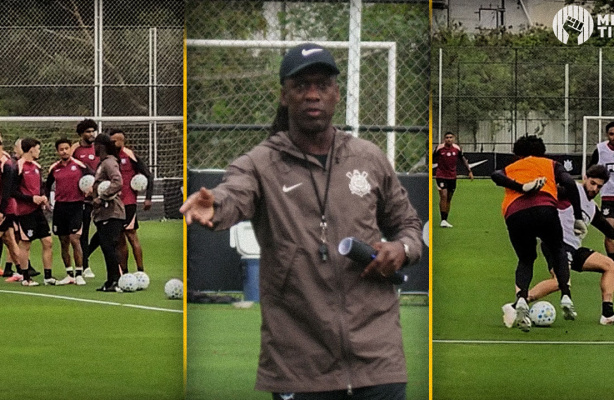 Técnico Clarence Seedorf orienta jogadores do Corinthians durante treino no CT Joaquim Grava.